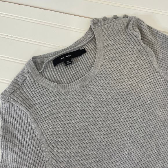 Vero Moda Women’s Gray Ribbed Crew Neck Long Sleeve Mini Sweater Dress Size S - Picture 3 of 5